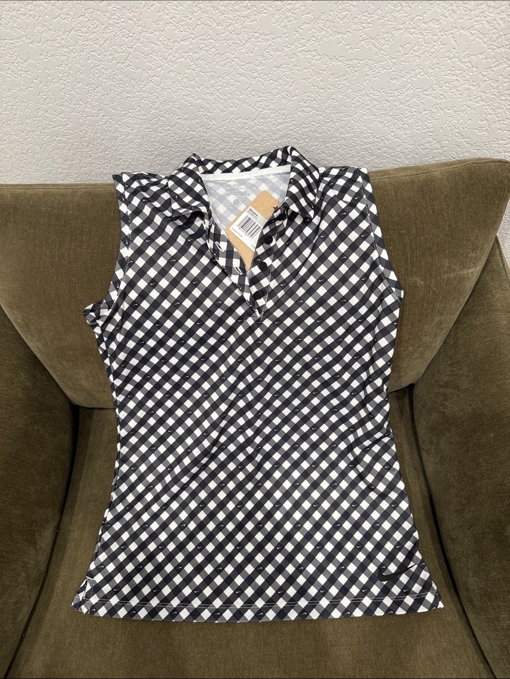 Nike Black and White Gingham Sleeveless Polo Tank Top